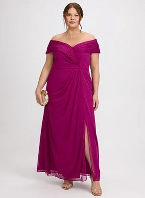 Pleated Off-Shoulder Dress