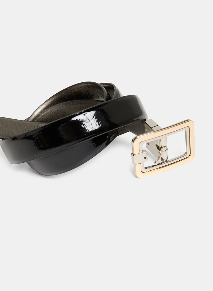 Reversible Vegan Patent Leather Belt - Plus