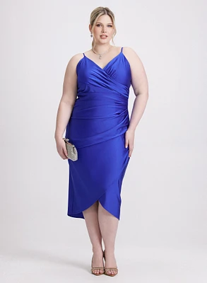 Sleeveless Ruched Wrap-Over Dress