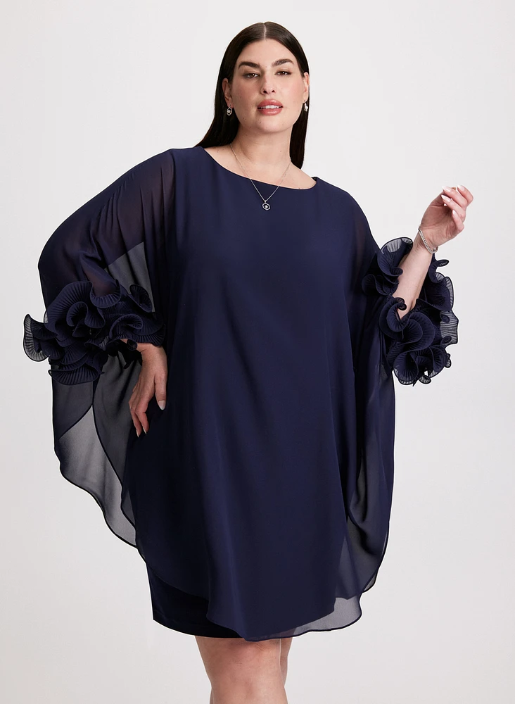 Robe cocktail à manches en chiffon et volants