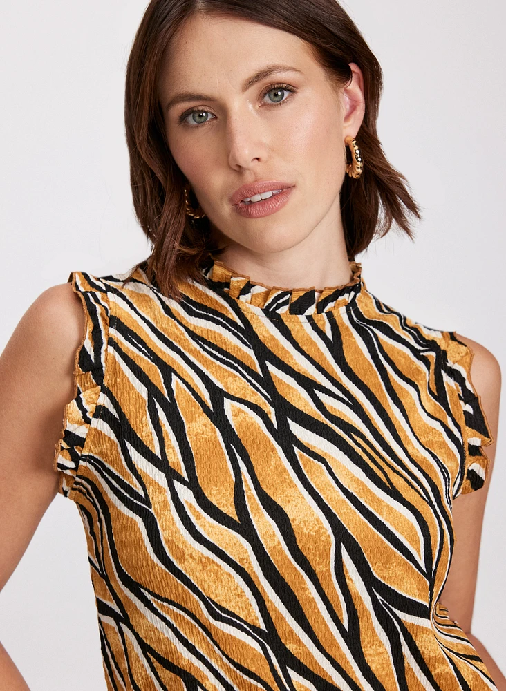 Zebra Print Mock Neck Top