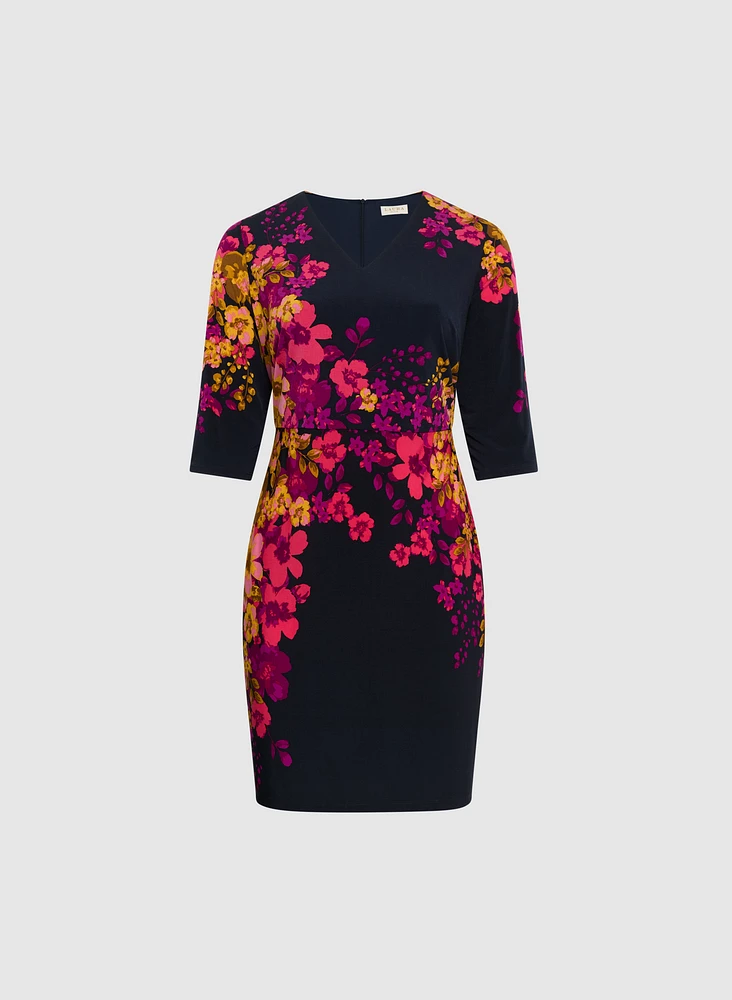 Fitted Floral V-Neck Dress