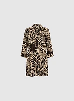 Leaf Print Button-Up Blouse