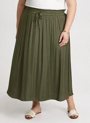 Smocked Waist Satin Maxi Skirt