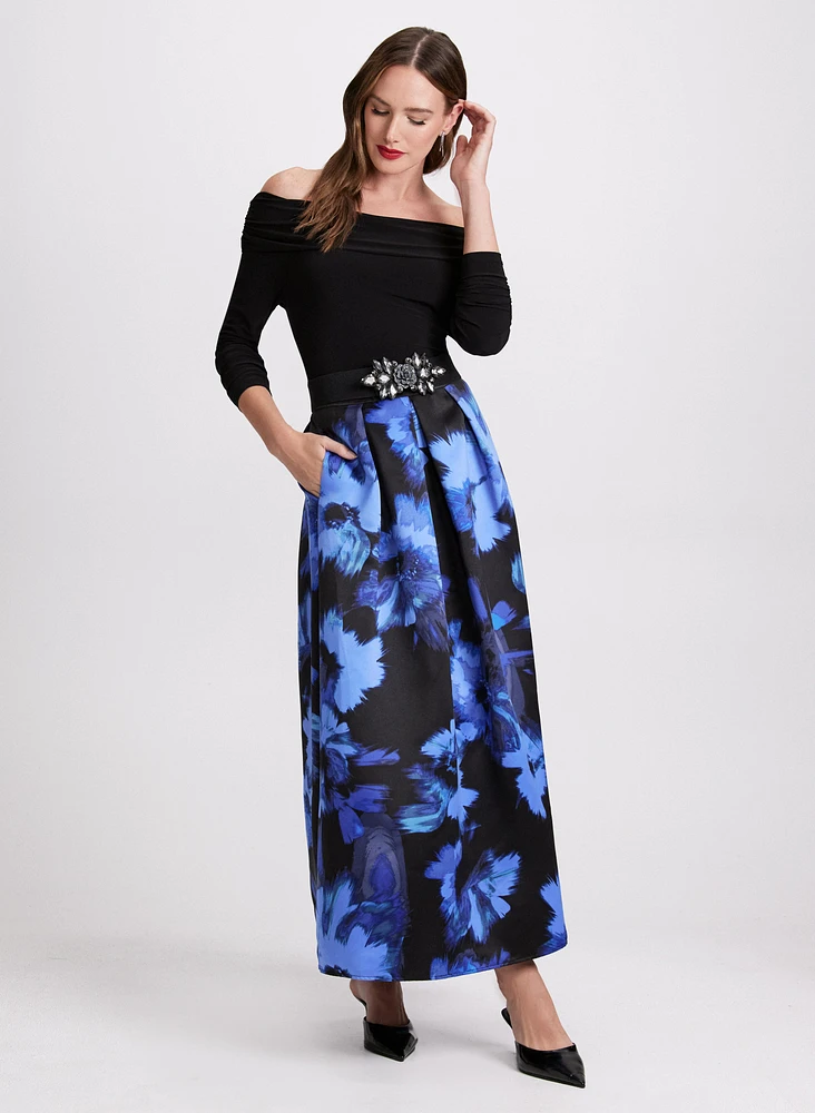 Floral Box Pleat Maxi Skirt