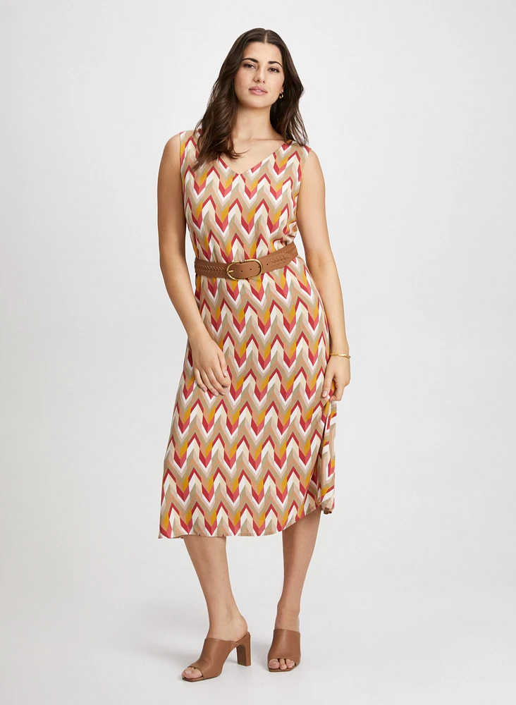 Geometric Print Dress & Braided Belt