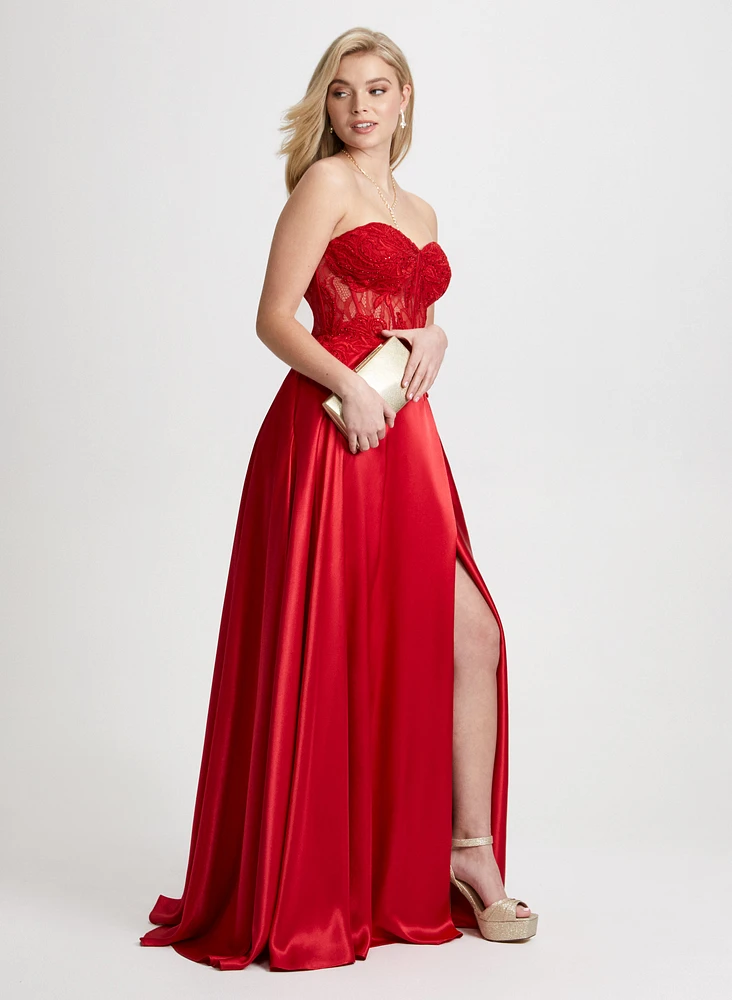 Lace Corset Strapless Dress