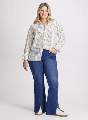 Polka Dot Blouse & Flared Leg Jeans