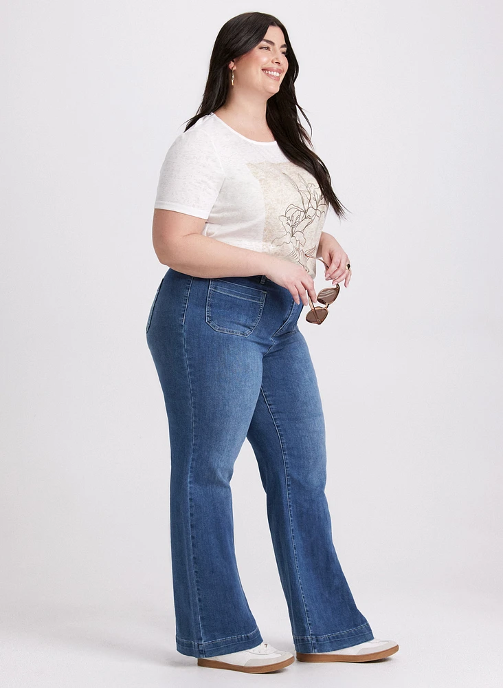 Patch Pocket Wide-Leg Jeans