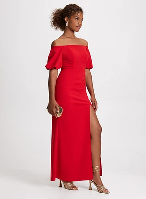 Balloon Sleeve Front Slit Dress