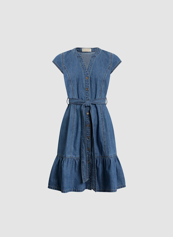 Tiered Denim Shirt Dress