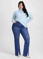 Rhinestone Embellished Sweater & High Rise Flared Leg Jeans