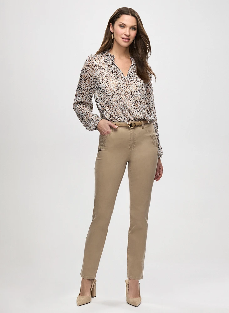 Smocked Printed Top & Straight Leg Jeans