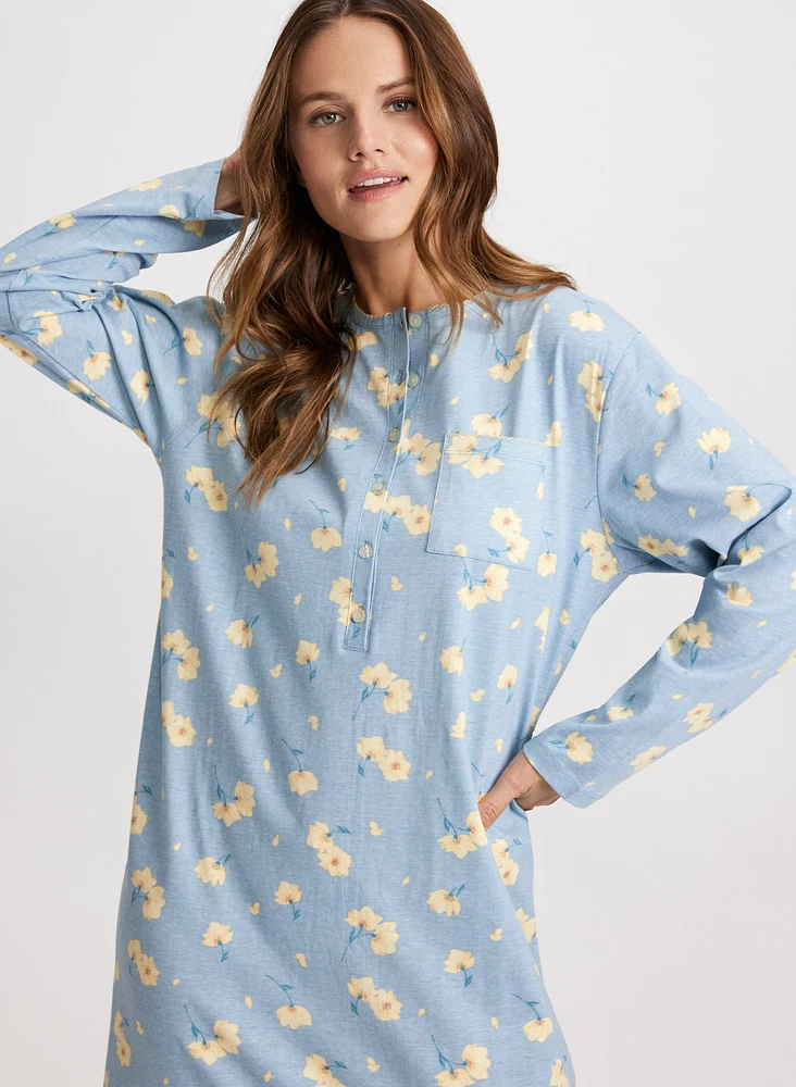 Floral Long Sleeve Night Gown