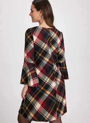 Plaid Print Sweater Dress