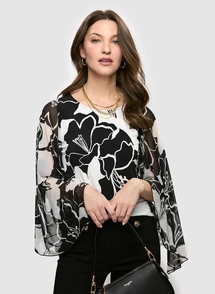 Sheer Sleeve Floral Print Top