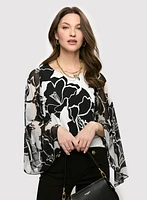 Sheer Sleeve Floral Print Top