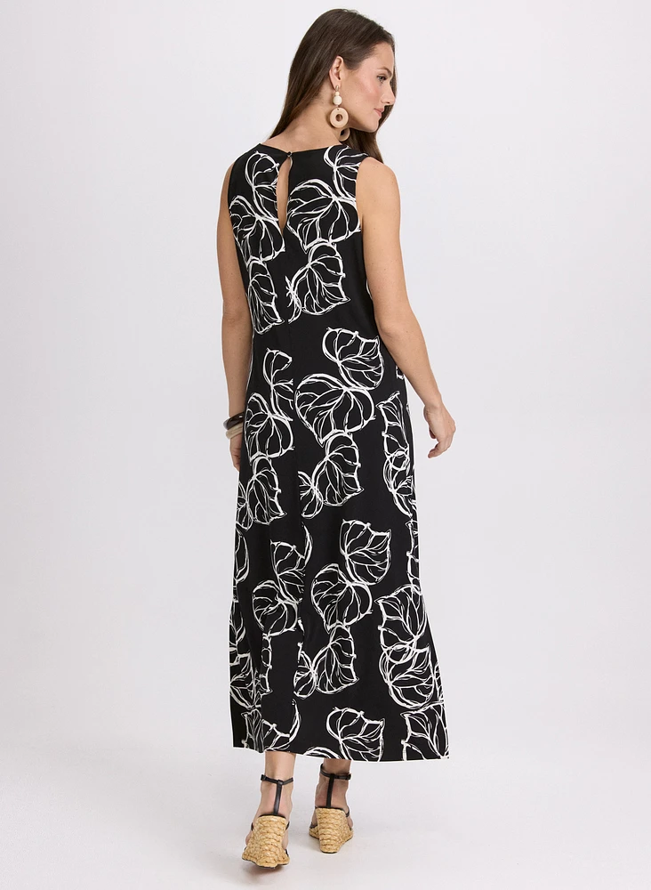 Robe maxi à motif de feuilles