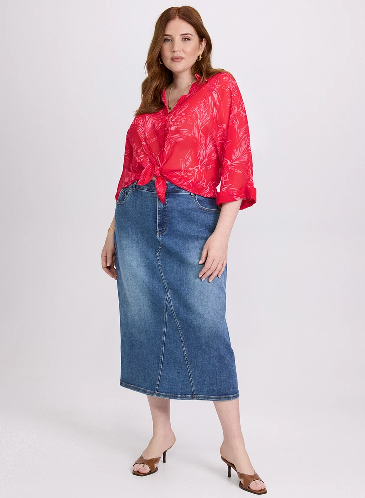Blouse motif feuilles en chiffon