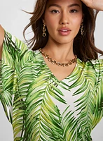 Leaf Print Cap-Sleeve Top