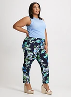 Sleeveless Open Knit Top & Pull-On Floral Ankle Pants