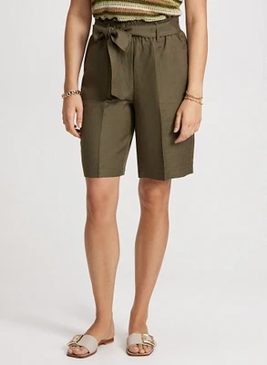 Short ceinturé en mélange de lin