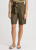 Short ceinturé en mélange de lin