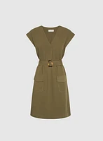 Belted Linen-Blend Dress