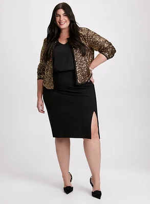 Sequin Chiffon Jacket & Midi Pencil Skirt