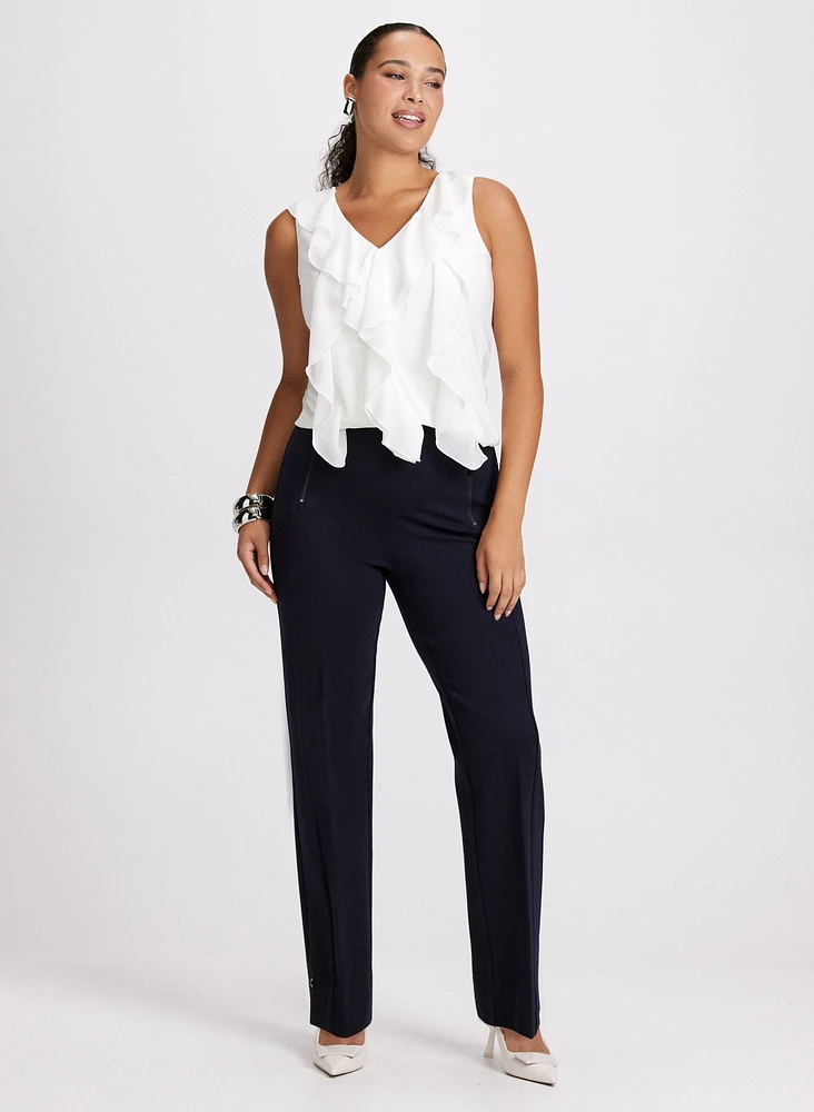 Sleeveless Ruffle Front Top & Straight Leg Pants