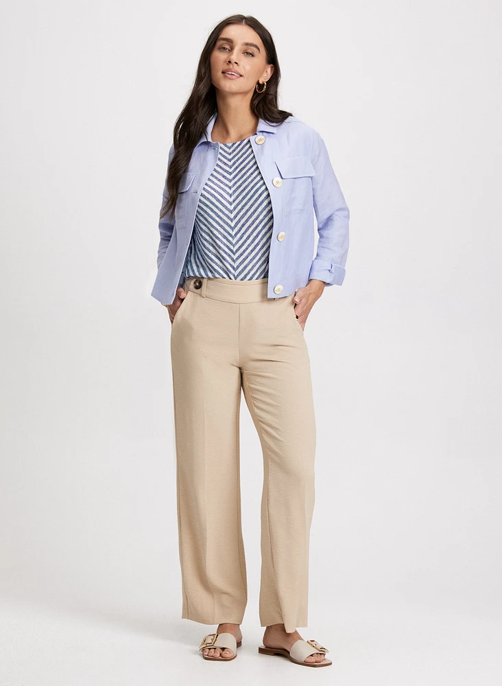 Short Linen-Blend Shacket & Wide-Leg Crepe Pants