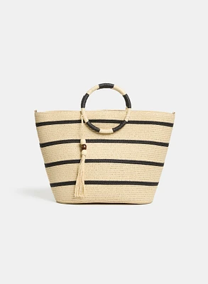 Striped Straw Tote Bag