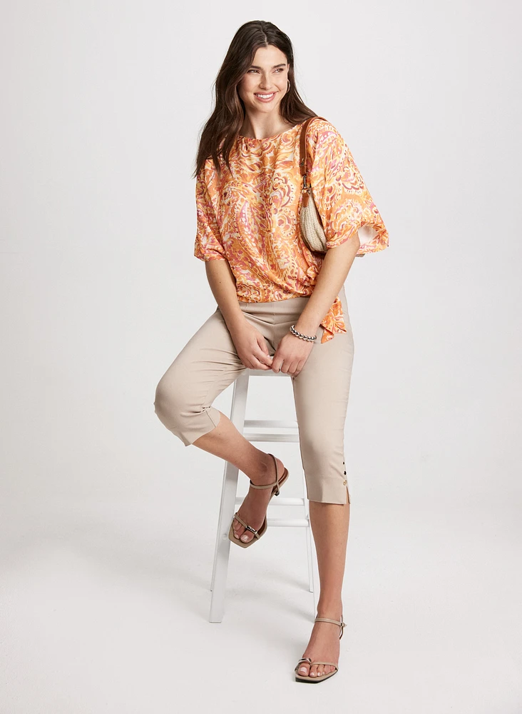 Blouse nouée style poncho et pantalon à boutons décoratifs