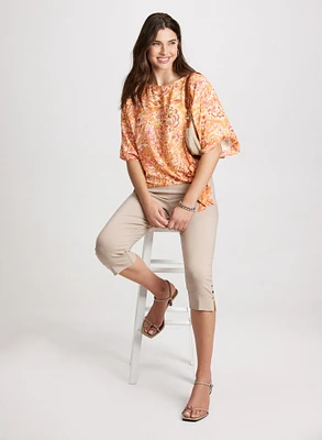 Blouse nouée style poncho et pantalon à boutons décoratifs