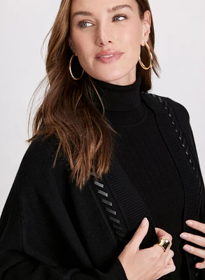 Vegan Leather Trim Cardigan