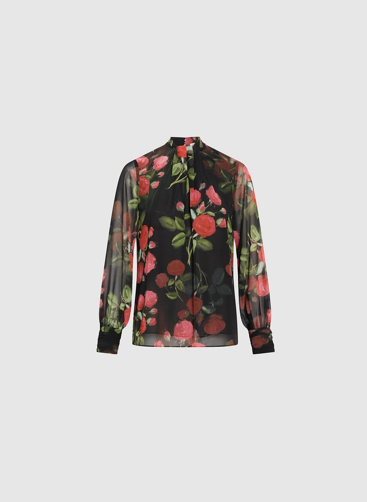 Floral Twist Mock Neck Blouse