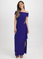 Jeweled Detail Off-Shoulder Dress