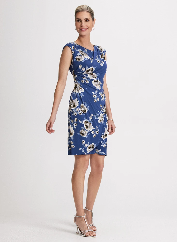 Floral Print Asymmetric Neck Dress