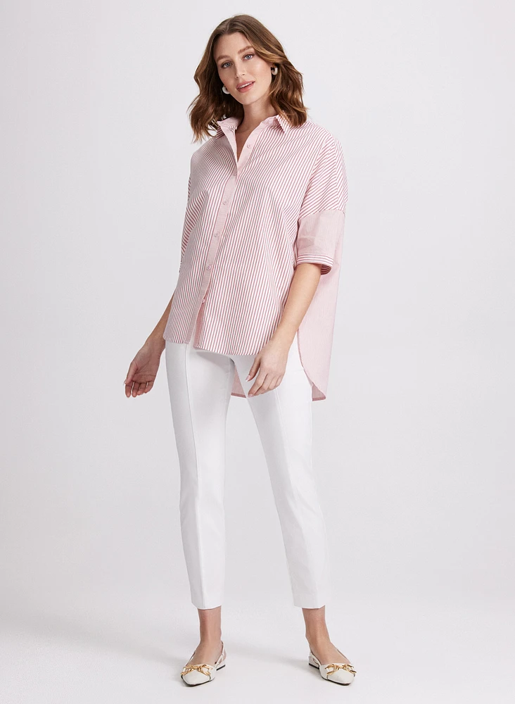 Blouse rayée en mélange de coton