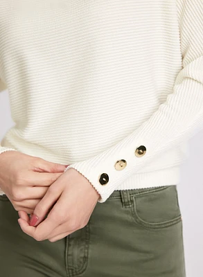 Ribbed Knit Button Cuff Top