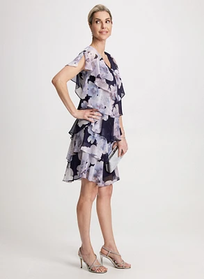 Tiered Floral Capelet Dress