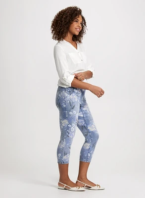 Floral Pattern Pull-On Jeans