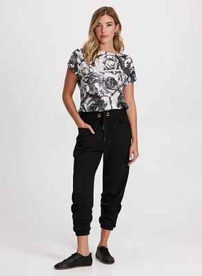 Floral Print Burnout T-Shirt & Cargo Pants