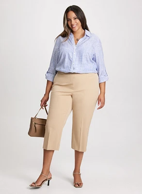 Striped Linen-Blend Blouse & Slim Leg Capris