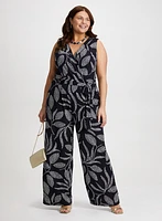 Leaf Print Wide Leg Jumpsuit