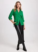 Ruched Button-Down Blouse