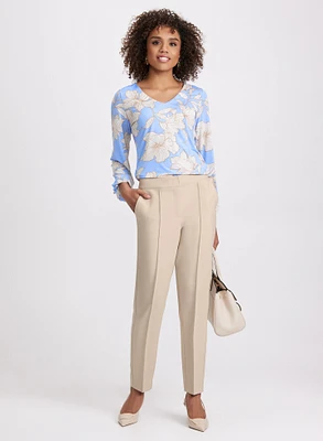 Floral Print Top & Emma Seamed Slim-Leg Pants