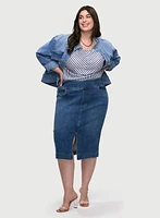 Stand Collar Denim Jacket & Denim Pencil Skirt