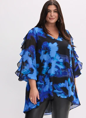 Blouse tunique florale volantée