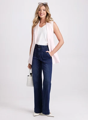 Sleeveless Long Jacket & Flare Leg Jeans